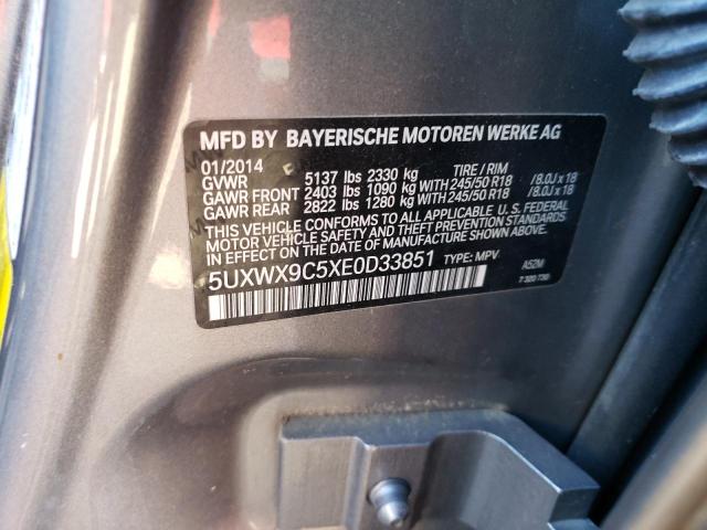 5UXWX9C5XE0D33851 - 2014 BMW X3 XDRIVE28I GRAY photo 12