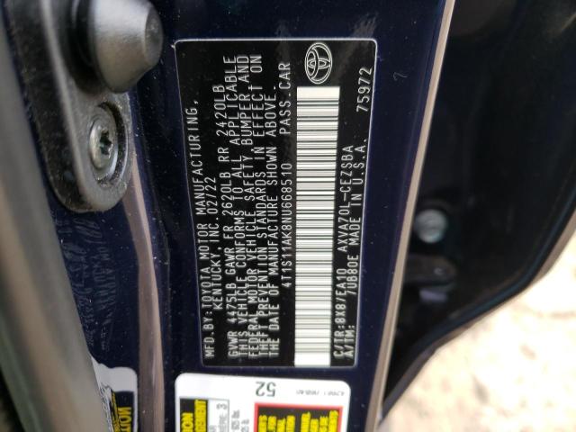 4T1S11AK8NU668510 - 2022 TOYOTA CAMRY SE NIGHT SHADE BLUE photo 12