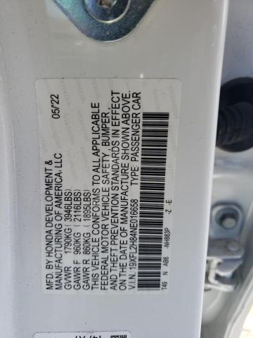 19XFL2H84NE016658 - 2022 HONDA CIVIC SPORT 白色 照片 12