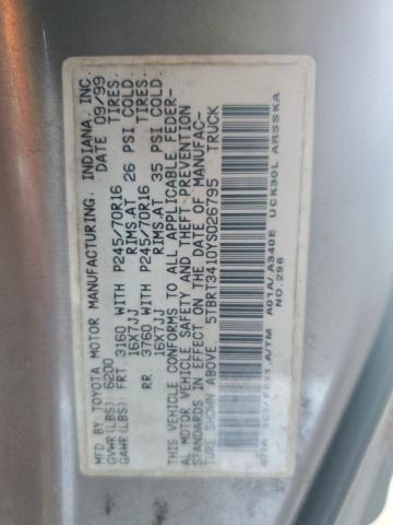 5TBRT3410YS026795 - 2000 TOYOTA TUNDRA ACCESS CAB ნაცრისფერი ფოტო 12