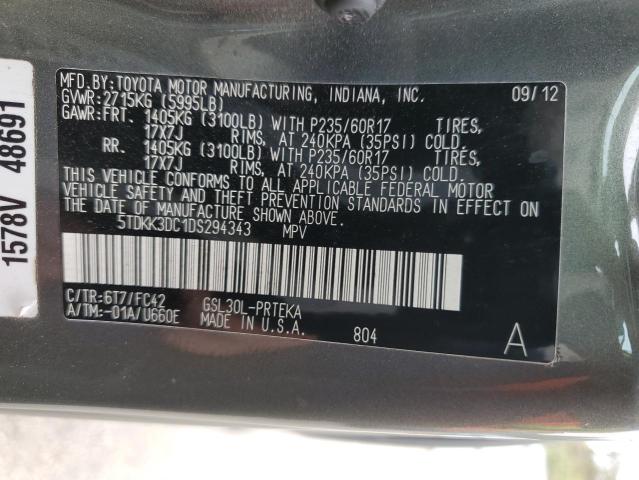 5TDKK3DC1DS294343 - 2013 TOYOTA SIENNA LE CHARCOAL photo 13