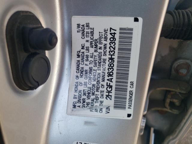 2HGFA16389H323947 - 2009 HONDA CIVIC VP SILVER photo 12