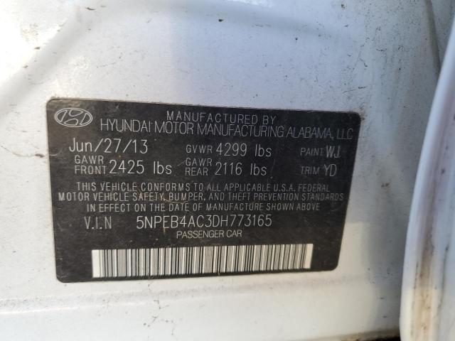 5NPEB4AC3DH773165 - 2013 HYUNDAI SONATA GLS WHITE photo 12