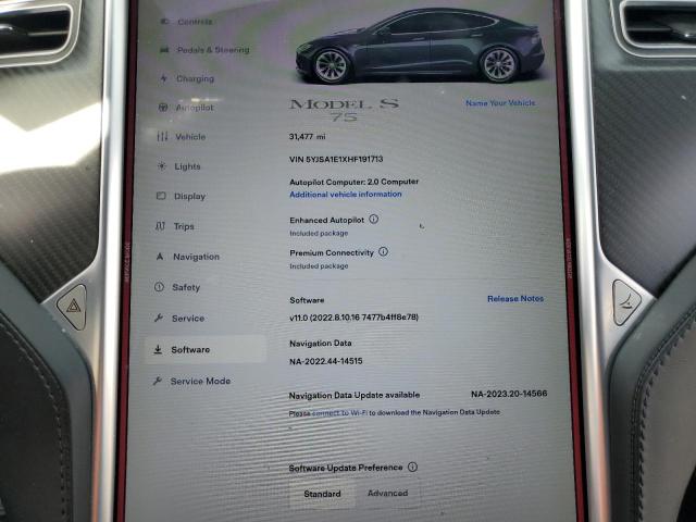 5YJSA1E1XHF191713 - 2017 TESLA MODEL S Մոխրագույն լուսանկար 9