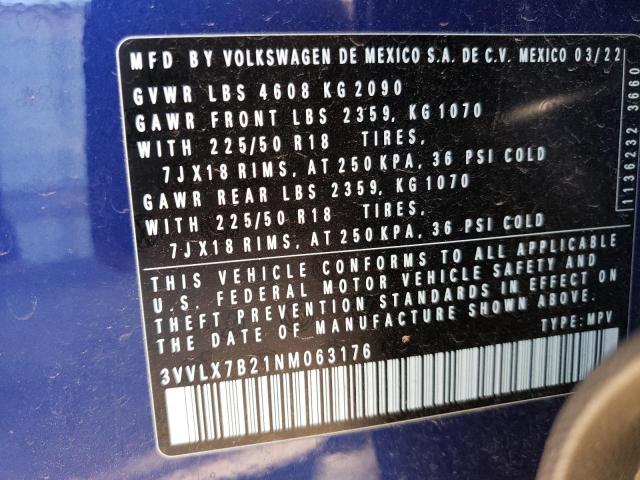 3VVLX7B21NM063176 - 2022 VOLKSWAGEN TAOS SE IQ DRIVE BLUE photo 13