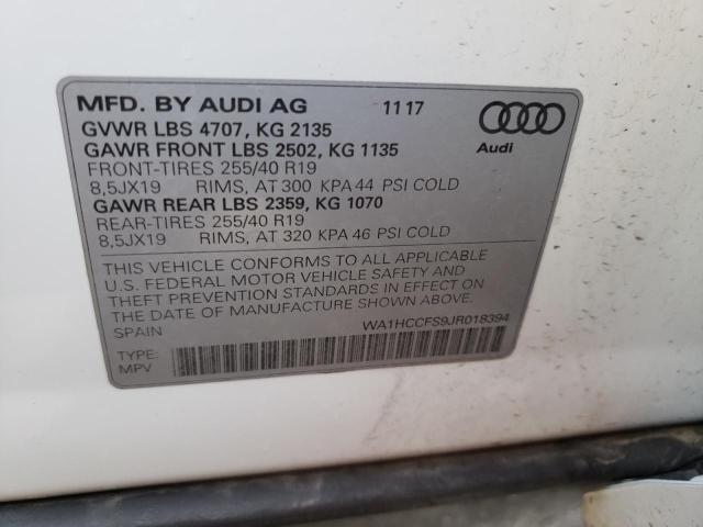 WA1HCCFS9JR018394 - 2018 AUDI Q3 PREMIUM PLUS WHITE photo 13