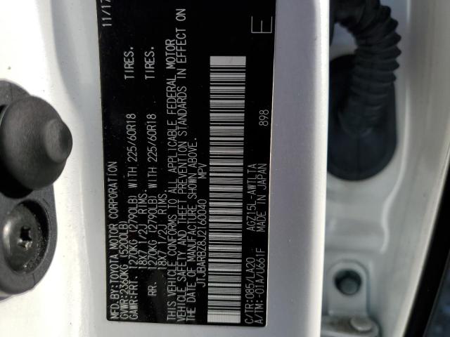 JTJBARBZ8J2160040 - 2018 LEXUS NX 300 BASE 白色 照片 12