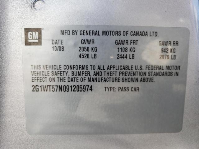 2G1WT57N091205974 - 2009 CHEVROLET IMPALA 1LT SILVER photo 12