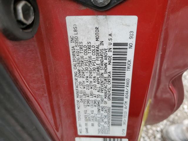 5TEUU42N89Z655882 - 2009 TOYOTA TACOMA ACCESS CAB წითელი ფოტო 12