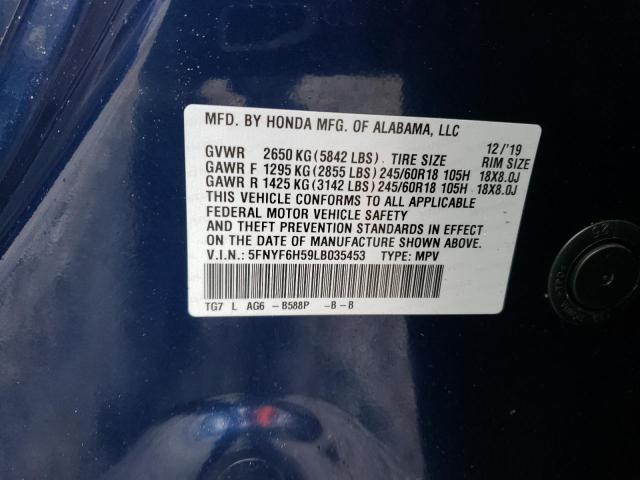 5FNYF6H59LB035453 - 2020 HONDA PILOT EXL BLUE photo 13