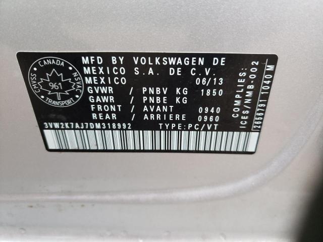 3VW2K7AJ7DM318992 - 2013 VOLKSWAGEN JETTA BASE SILVER photo 12