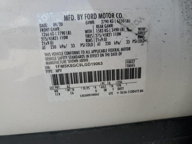 1FM5K8GC9LGD19063 - 2020 FORD EXPLORER ST WHITE photo 13