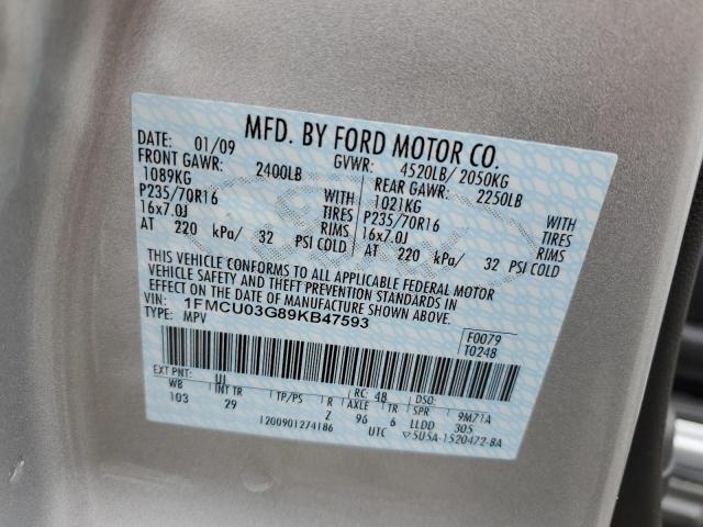 1FMCU03G89KB47593 - 2009 FORD ESCAPE XLT SILVER photo 13