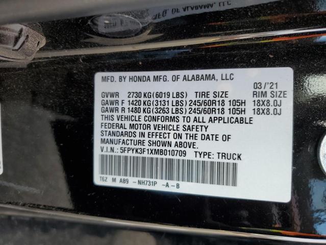 5FPYK3F1XMB010709 - 2021 HONDA RIDGELINE SPORT BLACK photo 13