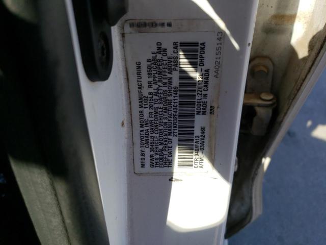 2T1KR32E43C111489 - 2003 TOYOTA COROLLA MA XR WHITE photo 12