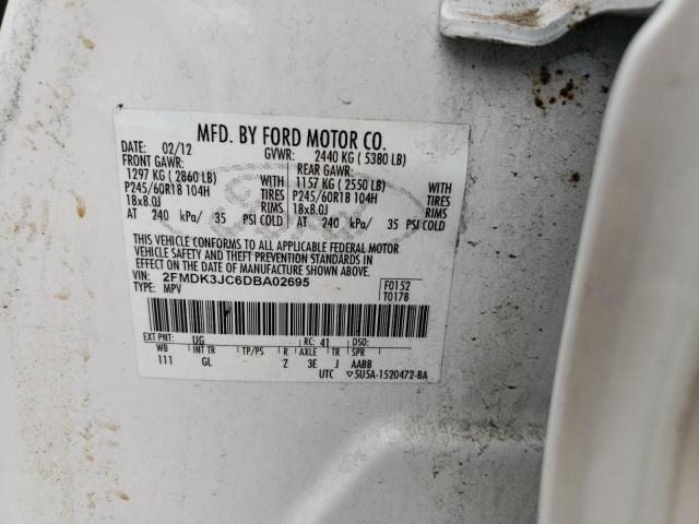 2FMDK3JC6DBA02695 - 2013 FORD EDGE SEL WHITE photo 12