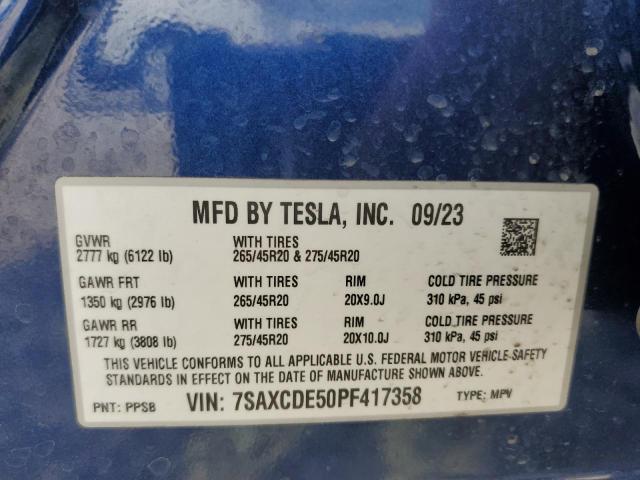 7SAXCDE50PF417358 - 2023 TESLA MODEL X BLUE photo 13