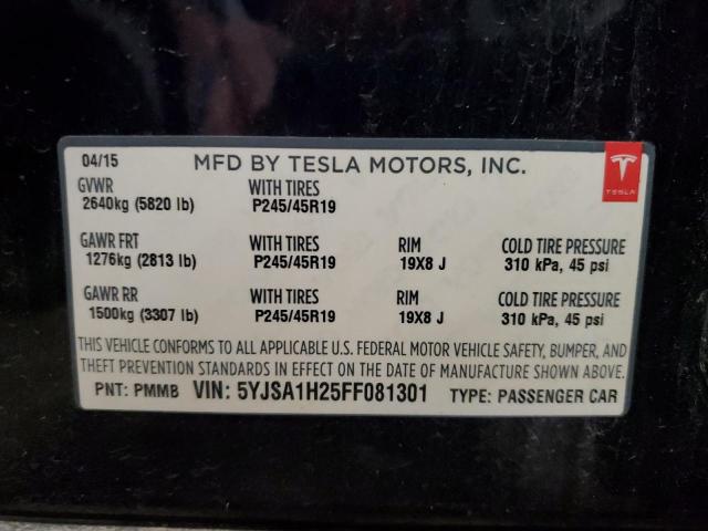 5YJSA1H25FF081301 - 2015 TESLA MODEL S 85D BLUE photo 12