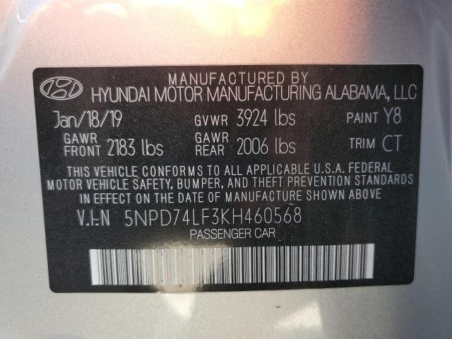 5NPD74LF3KH460568 - 2019 HYUNDAI ELANTRA SE GRAY photo 12