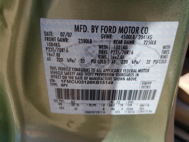 1FMCU03128KB15149 - 2008 FORD ESCAPE XLT GREEN photo 13