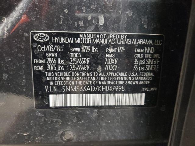 5NMS33AD7KH047998 - 2019 HYUNDAI SANTA FE SEL CHARCOAL photo 14