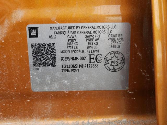 1G1JD6SH4H4172883 - 2017 CHEVROLET SONIC LT ORANGE photo 13