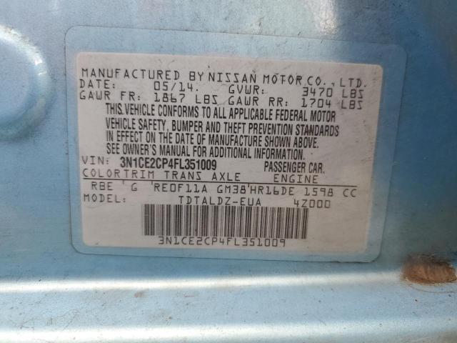 3N1CE2CP4FL351009 - 2015 NISSAN VERSA NOTE S BLUE photo 12