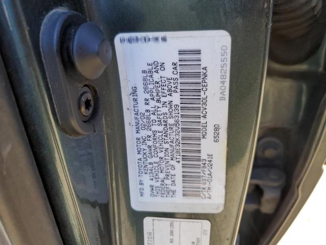 4T1BE32K32U563139 - 2002 TOYOTA CAMRY LE GREEN photo 12