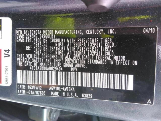 4T3ZA3BB0AU029404 - 2010 TOYOTA VENZA GRAY photo 10