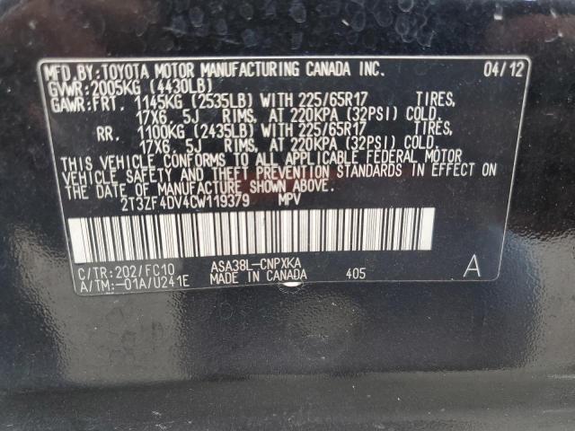 2T3ZF4DV4CW119379 - 2012 TOYOTA RAV4 BLACK photo 13