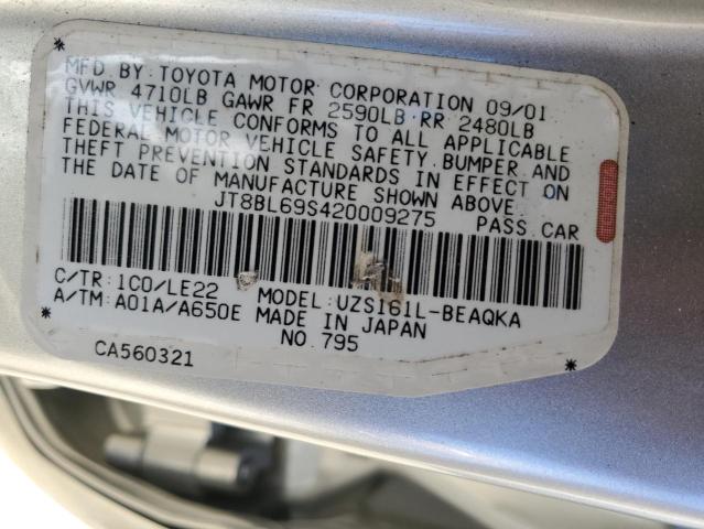 JT8BL69S420009275 - 2002 LEXUS GS 430 SILVER photo 12