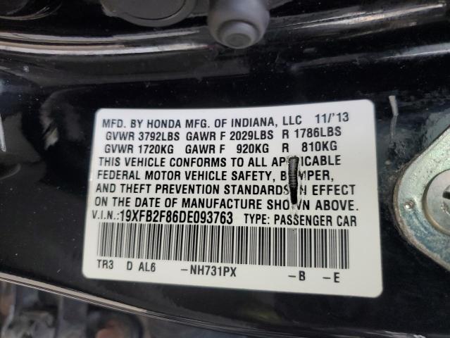 19XFB2F86DE093763 - 2013 HONDA CIVIC EX BLACK photo 12