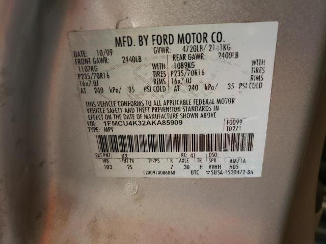 1FMCU4K32AKA85909 - 2010 FORD ESCAPE HYBRID SILVER photo 12