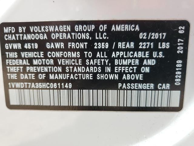 1VWDT7A35HC061149 - 2017 VOLKSWAGEN PASSAT R-LINE Ağ foto 12