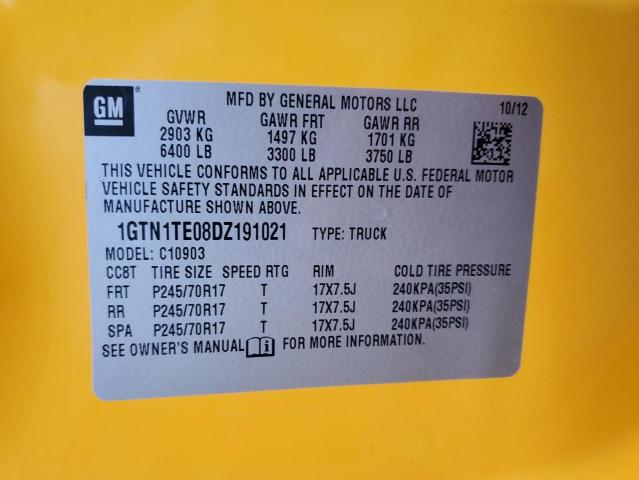 1GTN1TE08DZ191021 - 2013 GMC SIERRA C1500 YELLOW photo 13