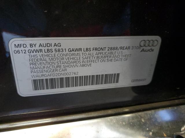 WAURGAFD2DN002762 - 2013 AUDI A8 L QUATTRO BLACK photo 12