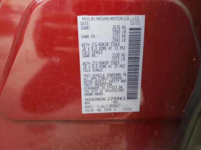 5N1DR3BB3NC229961 - 2022 NISSAN PATHFINDER SV RED photo 13