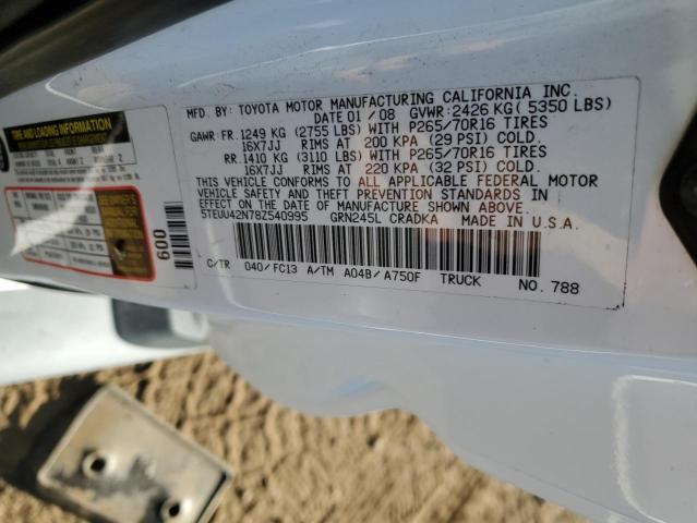 5TEUU42N78Z540995 - 2008 TOYOTA TACOMA ACCESS CAB თეთრი ფოტო 12