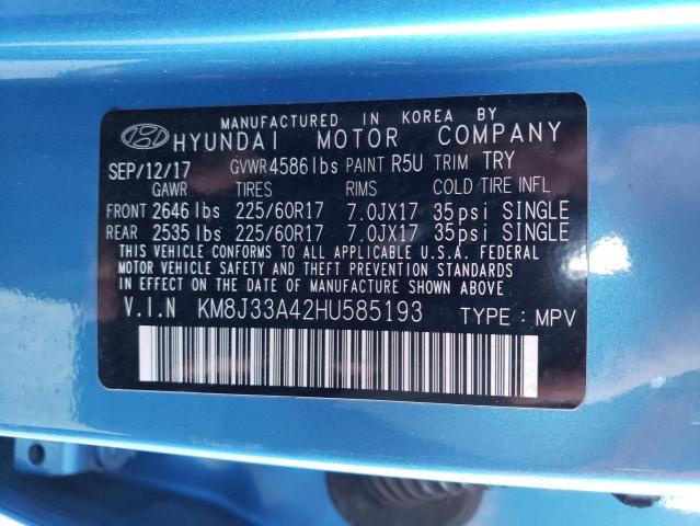 KM8J33A42HU585193 - 2017 HYUNDAI TUCSON LIMITED BLUE photo 13