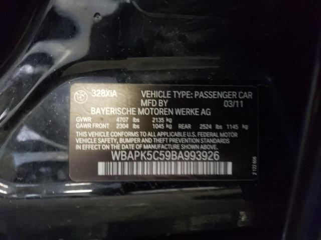 WBAPK5C59BA993926 - 2011 BMW 328 XI SULEV BLACK photo 13