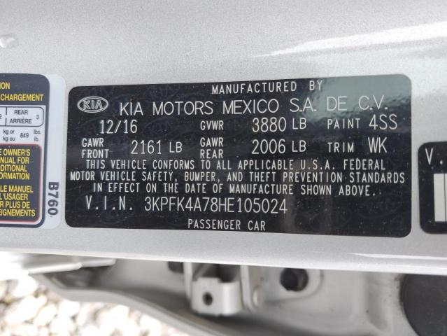 3KPFK4A78HE105024 - 2017 KIA FORTE LX SILVER photo 12