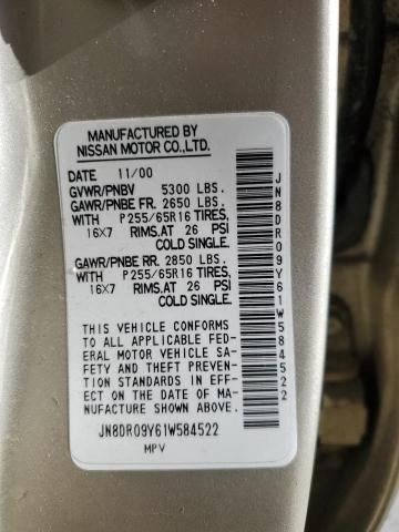 JN8DR09Y61W584522 - 2001 NISSAN PATHFINDER LE GOLD photo 13