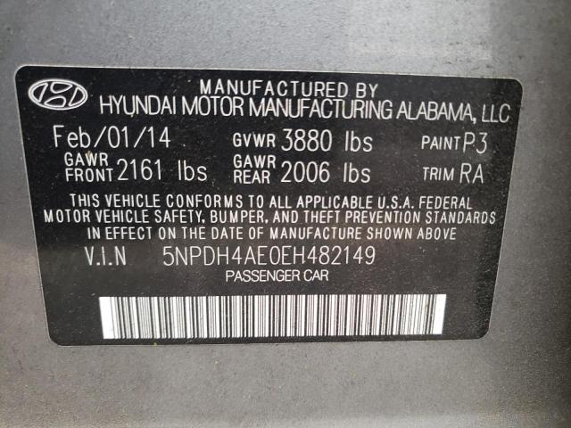 5NPDH4AE0EH482149 - 2014 HYUNDAI ELANTRA SE GRAY photo 12