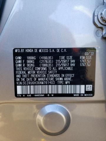 3CZRU6H36NM761403 - 2022 HONDA HR-V LX SILVER photo 13