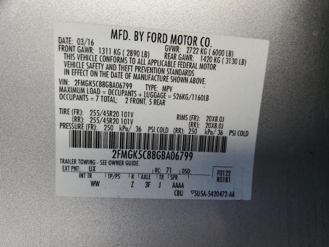 2FMGK5C88GBA06799 - 2016 FORD FLEX SEL SILVER photo 14