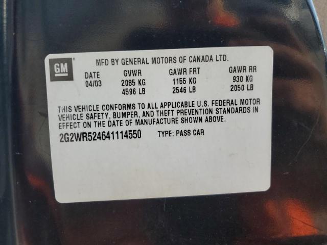 2G2WR524641114550 - 2004 PONTIAC GRAND PRIX GTP BLACK photo 12