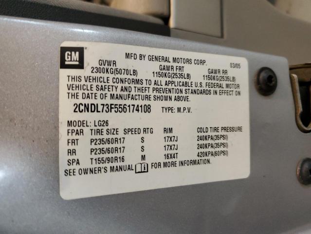 2CNDL73F556174108 - 2005 CHEVROLET EQUINOX LT SILVER photo 13