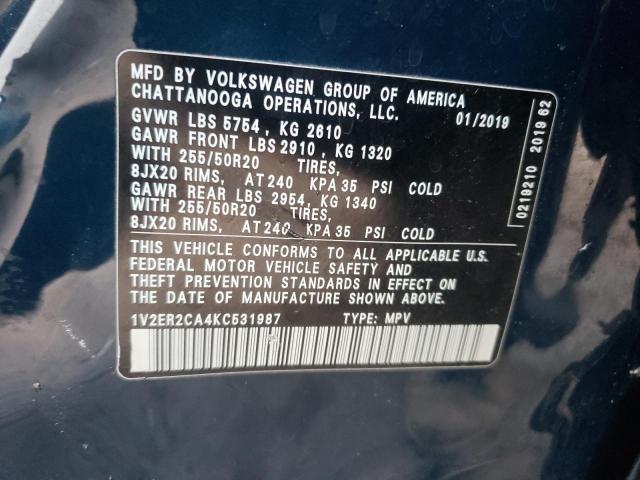 1V2ER2CA4KC531987 - 2019 VOLKSWAGEN ATLAS SEL BLUE photo 13