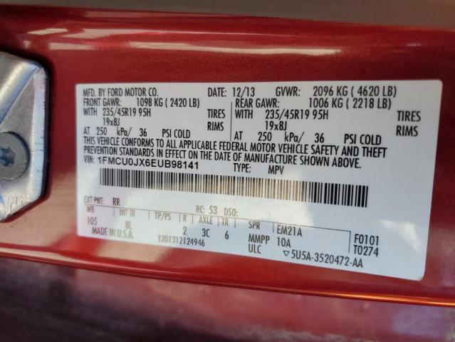 1FMCU0JX6EUB98141 - 2014 FORD ESCAPE TITANIUM RED photo 12