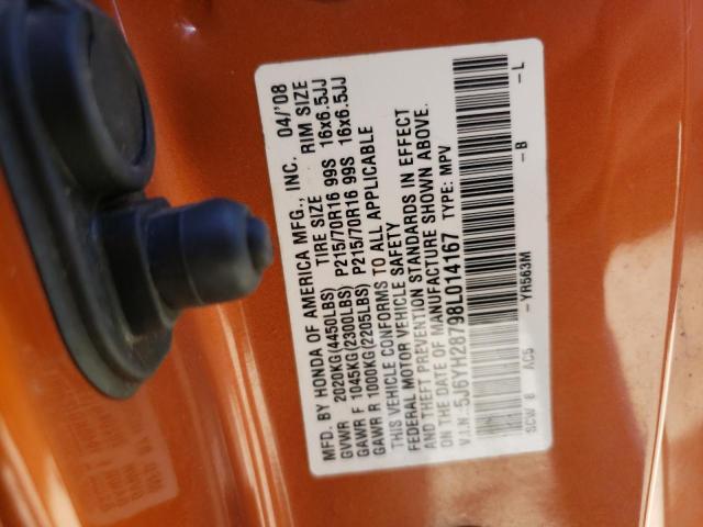 5J6YH28798L014167 - 2008 HONDA ELEMENT EX ORANGE photo 13